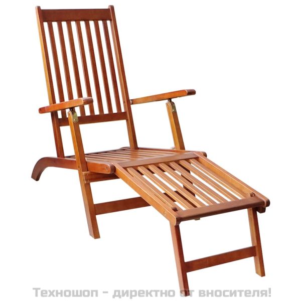 Градински шезлонг, подложка за крака, възглавница, акация масив
