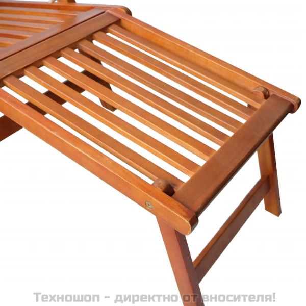 Градински шезлонг, подложка за крака, възглавница, акация масив