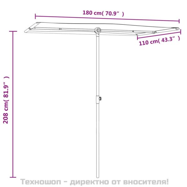 Градински чадър с алуминиев прът, 180x110 см, теракота
