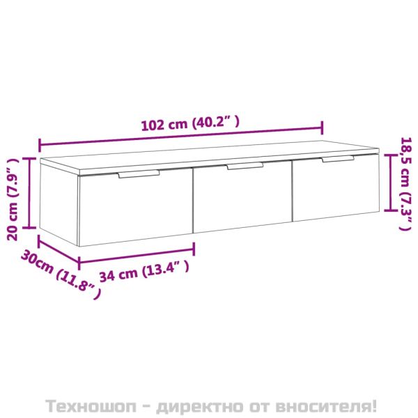 Стенен шкаф, сив сонома, 102x30x20 см, инженерно дърво
