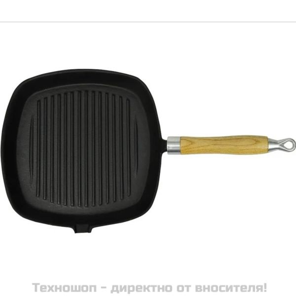 Чугунен грил тиган с дървена дръжка, 20x20 см