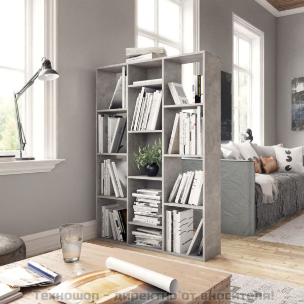 Разделител за стая, бетонно сив, 100x24x140 см, инженерно дърво