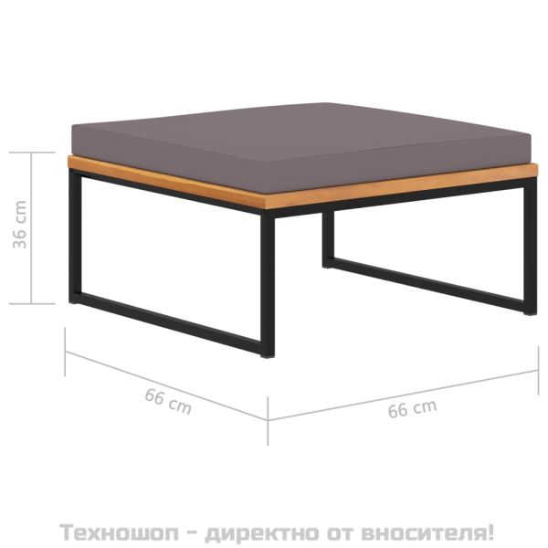 Табуретка с възглавница, 66x66x36 см, акация масив, тъмносиво