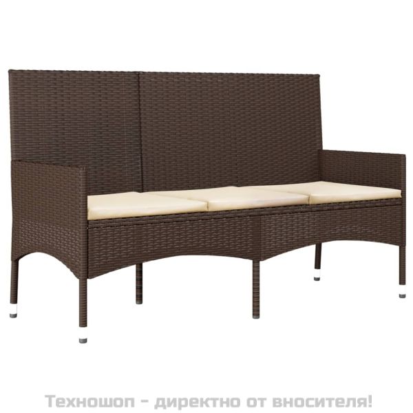 Градински комплект с възглавници, 4 части, кафяв, полиратан