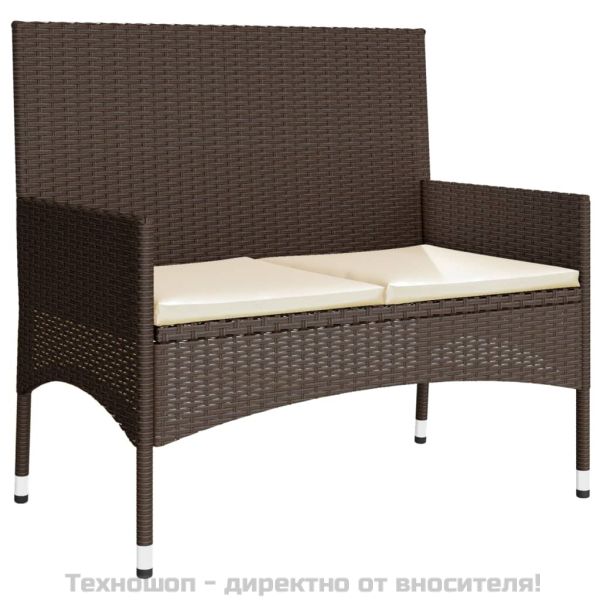 Градински комплект с възглавници, 4 части, кафяв, полиратан