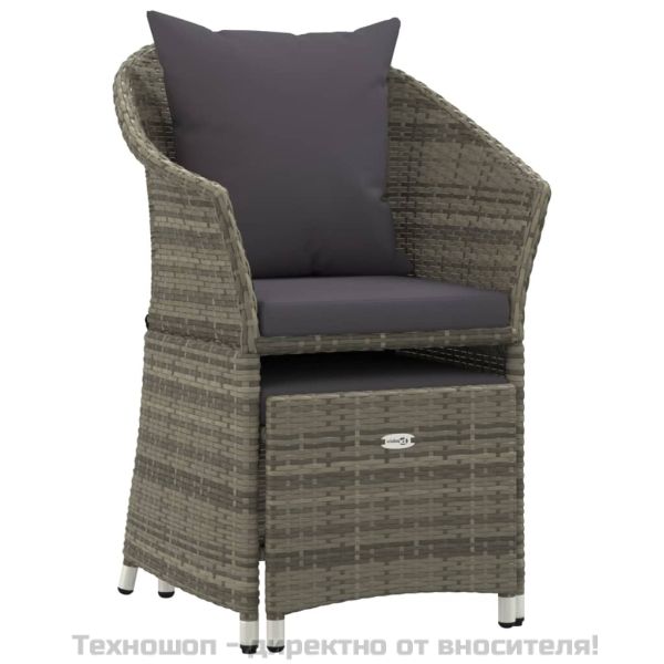 Градински лаундж комплект с възглавници 2 части сив полиратан