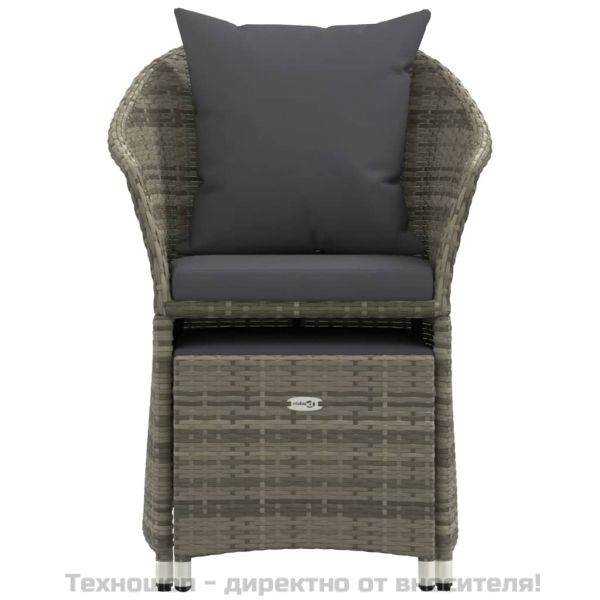 Градински лаундж комплект с възглавници 2 части сив полиратан