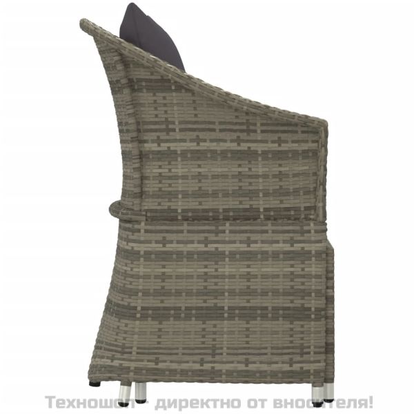 Градински лаундж комплект с възглавници 2 части сив полиратан