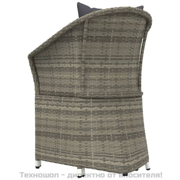 Градински лаундж комплект с възглавници 2 части сив полиратан