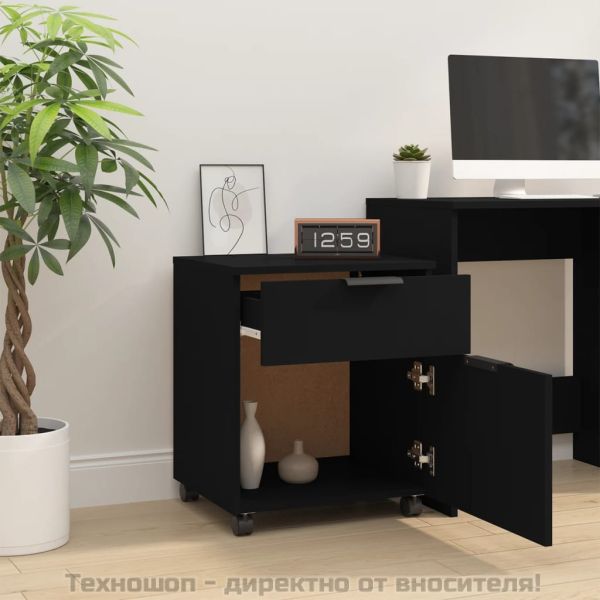 Мобилен архивен шкаф с колела черен 45x38x54 см инженерно дърво