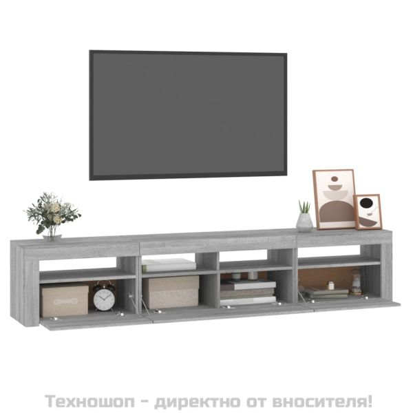 ТВ шкаф с LED осветление, сив сонома, 210x35x40 см