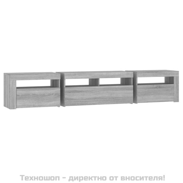 ТВ шкаф с LED осветление, сив сонома, 210x35x40 см