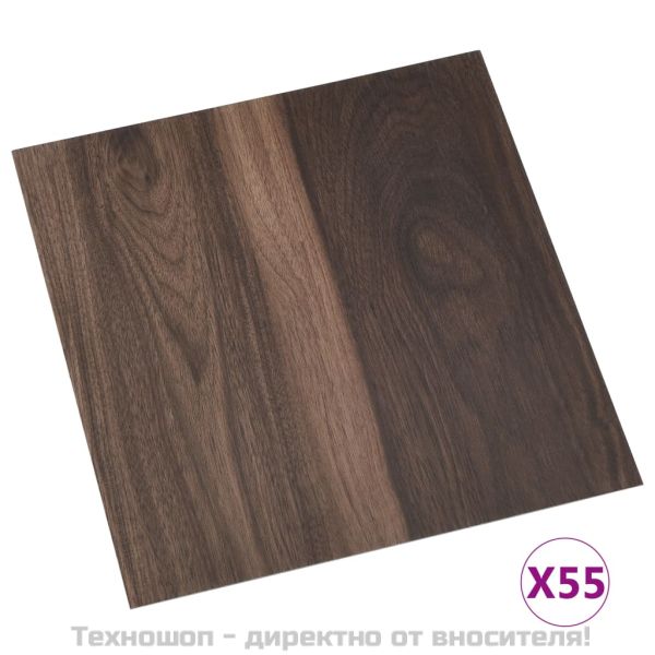 Самозалепващи подови дъски, 55 бр, PVC, 5,11 м², тъмнокафяви