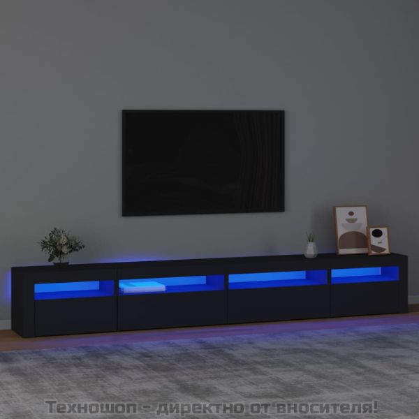 ТВ шкаф с LED осветление, черен, 270x35x40 см