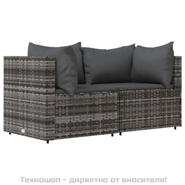 Градински ъглови дивани с възглавници, 2 бр, сиви, полиратан