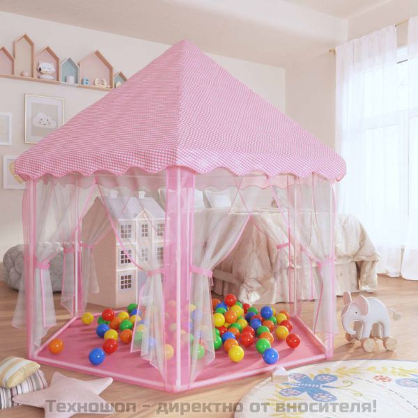Детска палатка за игра Princess с 250 топки, розова, 133x140 см