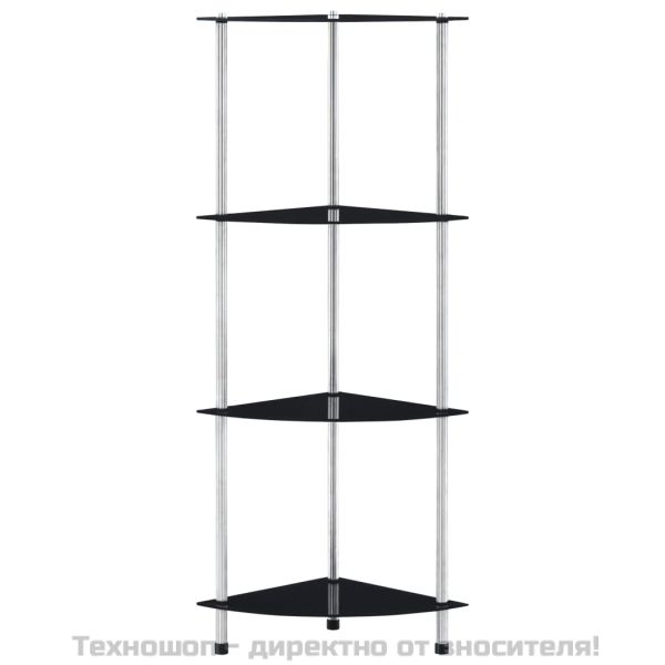 Етажерка с 4 рафта, черна, 30x30x100 см, закалено стъкло