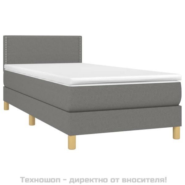 Боксспринг легло с матрак, тъмносиво, 90x200 см, плат