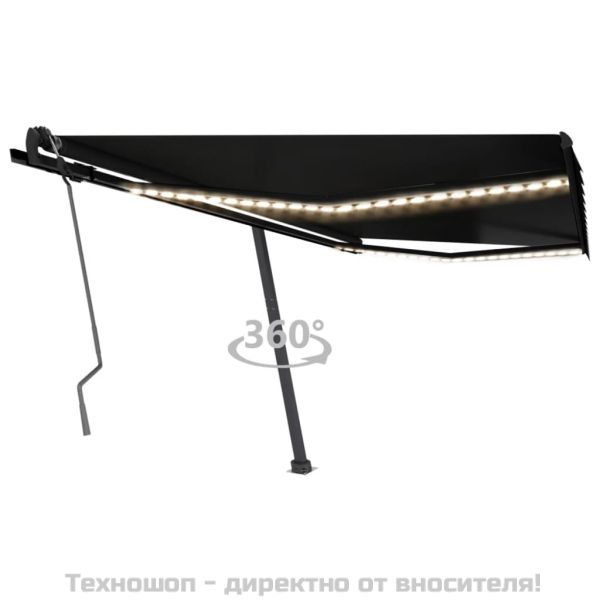 Ръчно прибиращ се сенник с LED, 400x350 см, антрацит