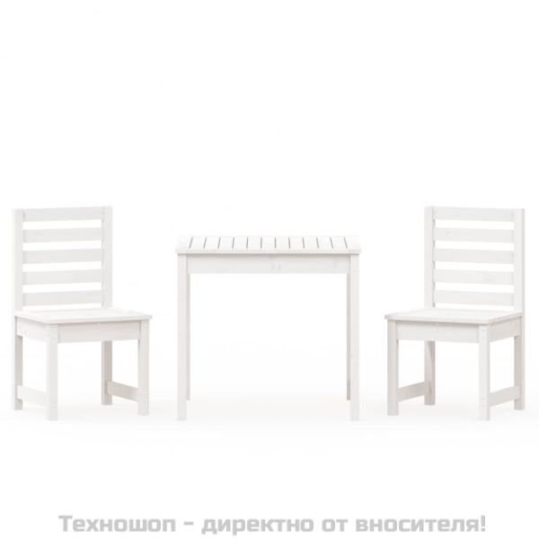 Градински бистро комплект от 3 части, бели, бор масив