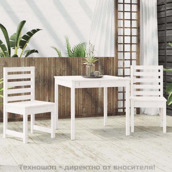 Градински бистро комплект от 3 части, бели, бор масив