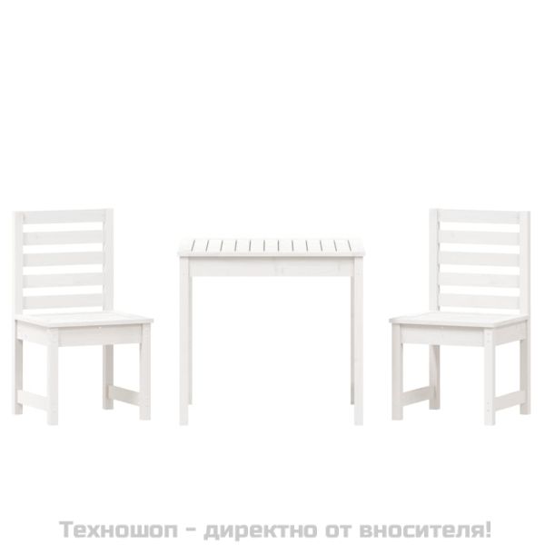 Градински бистро комплект от 3 части, бели, бор масив