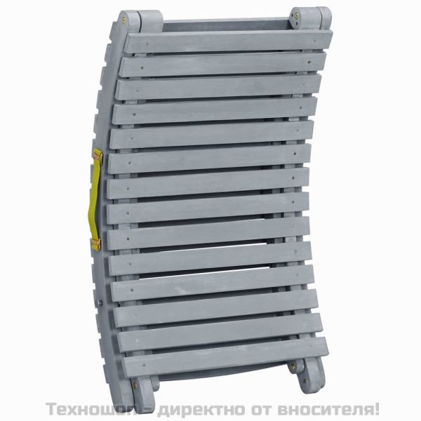 Шезлонг с възглавница, сив, масивно акациево дърво