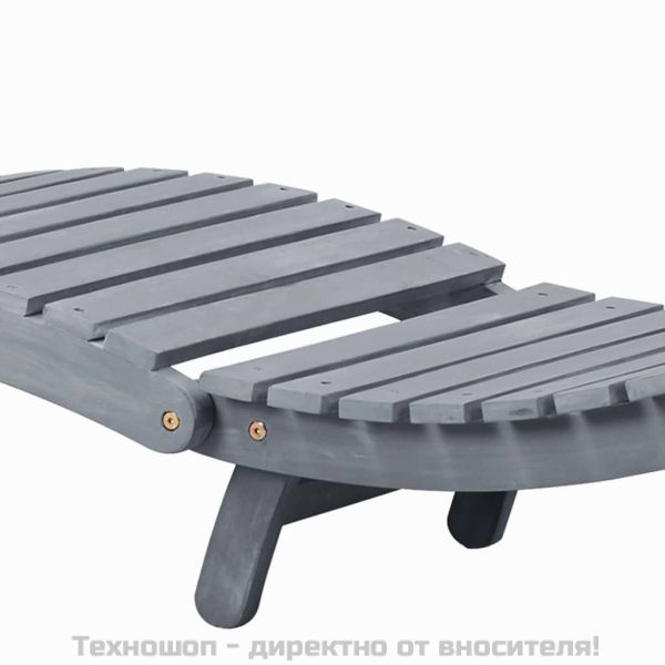 Шезлонг с възглавница, сив, масивно акациево дърво