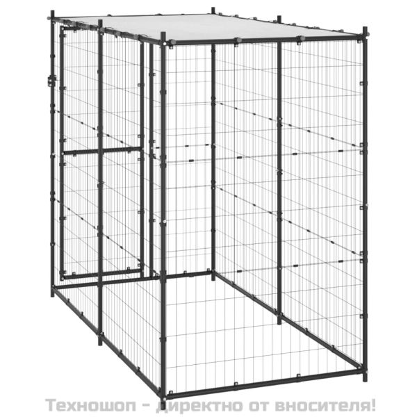 Външна клетка за кучета с покрив, стомана, 110x220x180 см