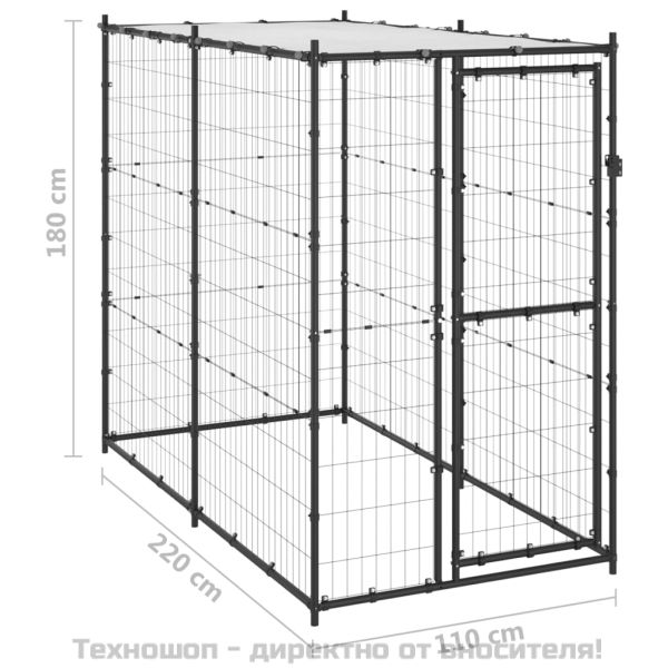 Външна клетка за кучета с покрив, стомана, 110x220x180 см