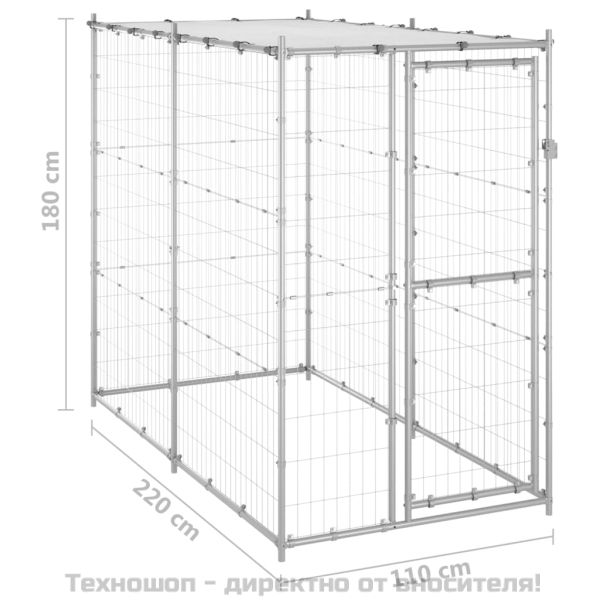 Външна клетка за кучета с покрив, стомана, 110x220x180 см
