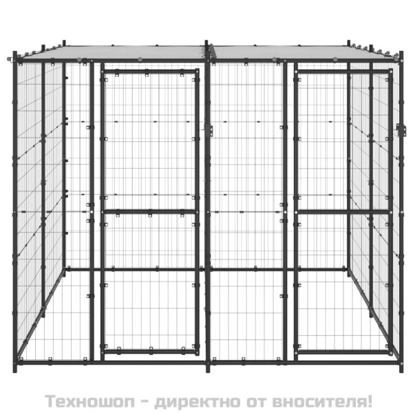 Външна стоманена клетка за кучета с покрив 4,84 m²