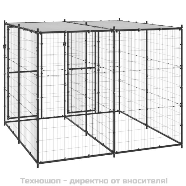 Външна стоманена клетка за кучета с покрив 4,84 m²