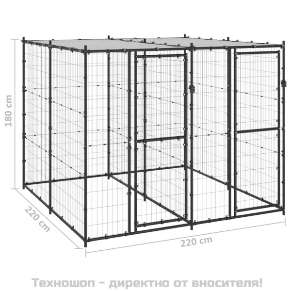 Външна стоманена клетка за кучета с покрив 4,84 m²
