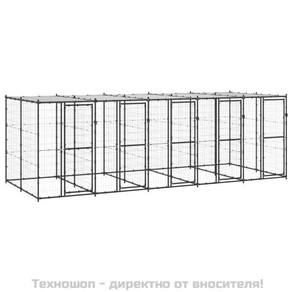 Външна стоманена клетка за кучета с покрив 12,1 m²