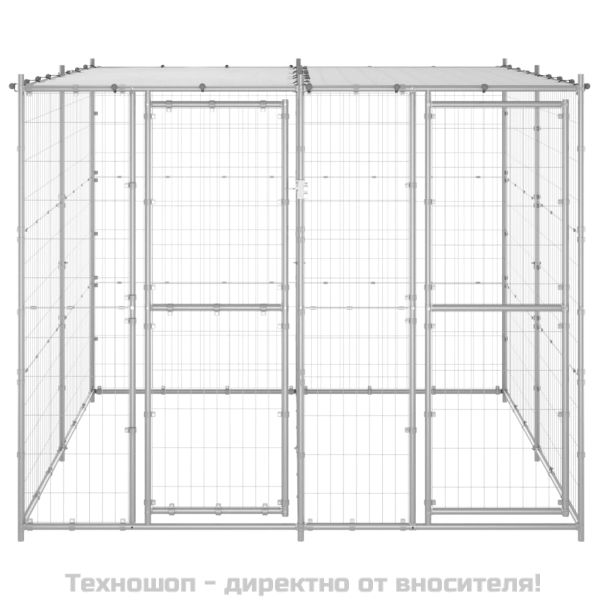 Външна клетка за кучета с покрив, поцинкована стомана, 4,84 м²