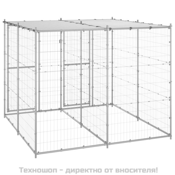 Външна клетка за кучета с покрив, поцинкована стомана, 4,84 м²