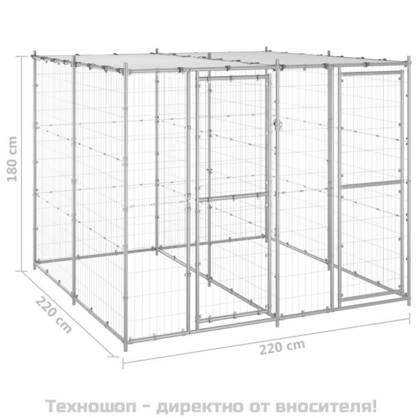 Външна клетка за кучета с покрив, поцинкована стомана, 4,84 м²