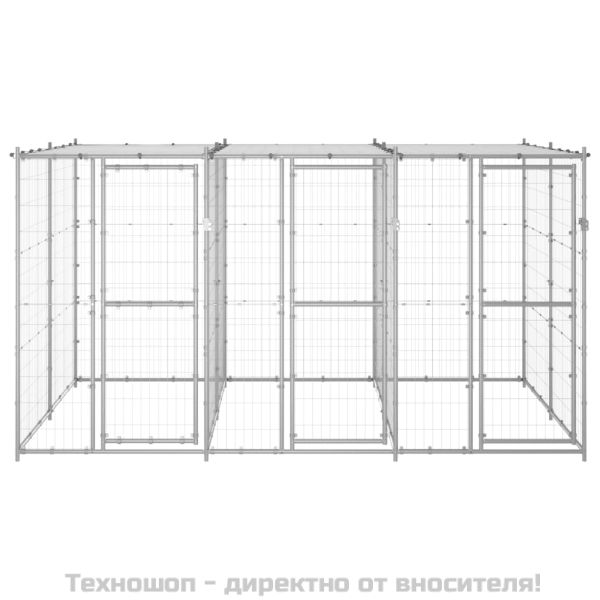 Външна клетка за кучета с покрив, поцинкована стомана, 7,26 м²