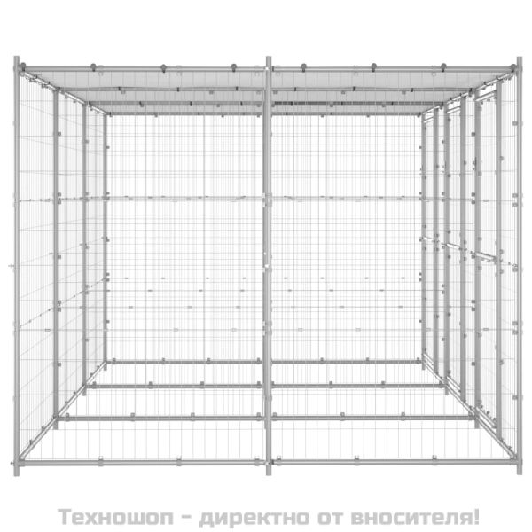 Външна клетка за кучета с покрив, поцинкована стомана, 7,26 м²