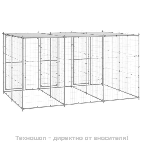 Външна клетка за кучета с покрив, поцинкована стомана, 7,26 м²
