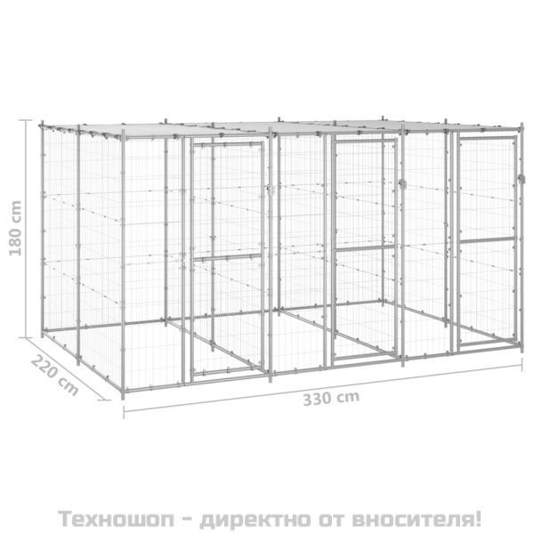 Външна клетка за кучета с покрив, поцинкована стомана, 7,26 м²
