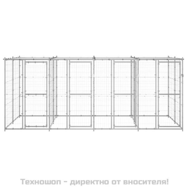 Външна клетка за кучета с покрив, поцинкована стомана, 9,68 м²