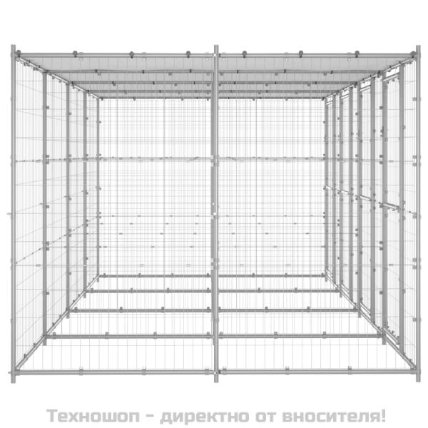 Външна клетка за кучета с покрив, поцинкована стомана, 9,68 м²