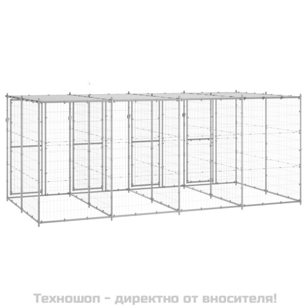 Външна клетка за кучета с покрив, поцинкована стомана, 9,68 м²