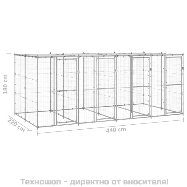 Външна клетка за кучета с покрив, поцинкована стомана, 9,68 м²