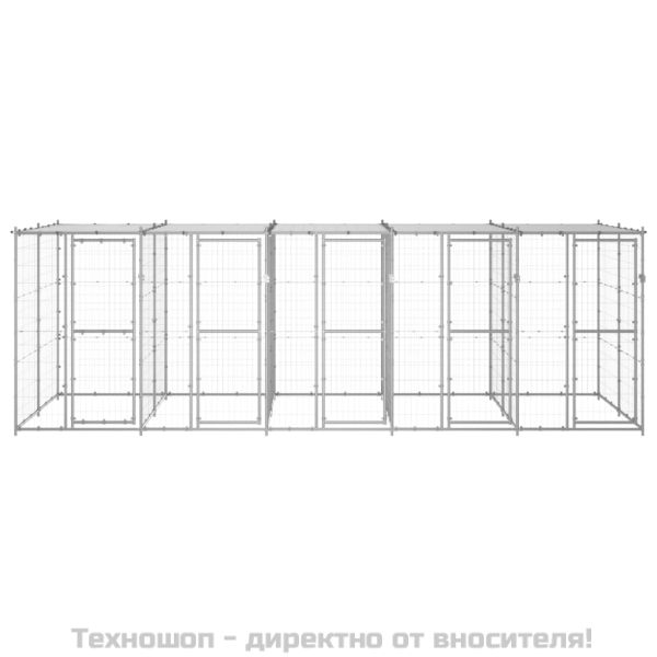 Външна клетка за куче с покрив, поцинкована стомана, 12,1 м²