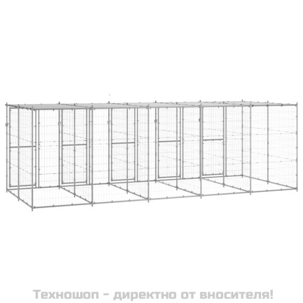 Външна клетка за куче с покрив, поцинкована стомана, 12,1 м²