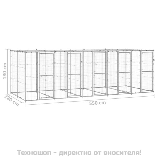 Външна клетка за куче с покрив, поцинкована стомана, 12,1 м²