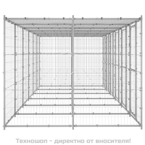 Външна клетка за кучета с покрив, поцинкована стомана, 14,52 м²